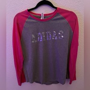 Adidas Women’s Long Sleeve Pink & Gray T- shirt Top Size Large